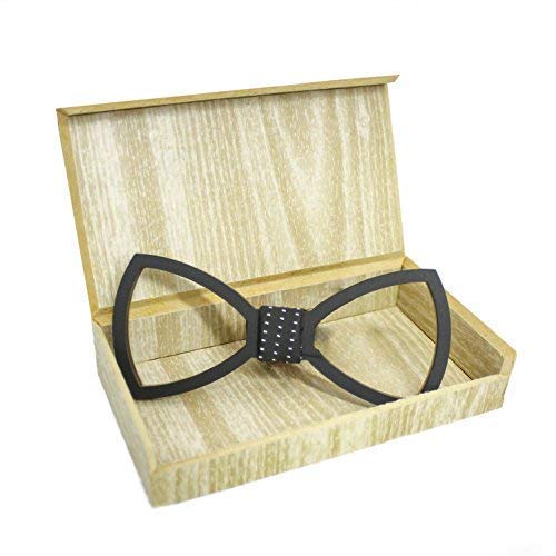 AXLON Men Wooden Pre Tied Bow Tie (Hollow_Black, Free Size)