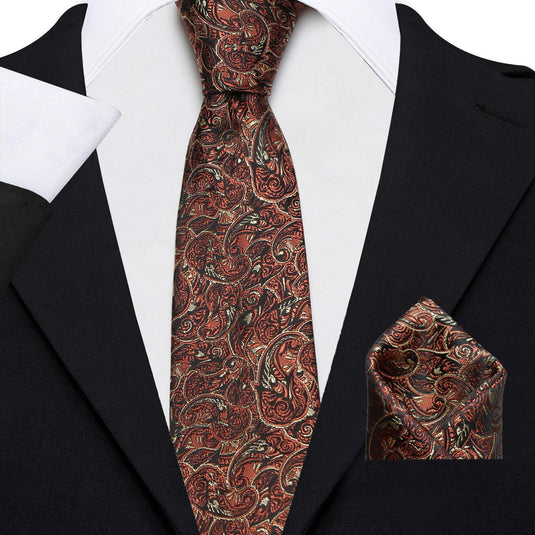 AXLON Men's Micro Polyester Paisley Necktie Set with Pocket Square and Brooch Pin (Red Blue, Free Size)