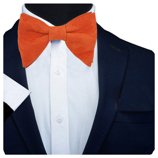 RIZORO Mens Oversize Butterfly Pretied Suede Sparkle Adjustablke Bow Tie For Men (Suede-Orange)