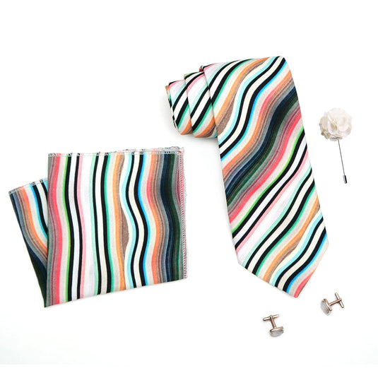 RIZORO Mens Plaid Boho Printed Silk Necktie Gift Set With Pocket Square Cufflinks & Brooch Pin Formal Tie With Leatherite Box (BOHORX Free Size) | (Leather Gift Box) (Pack of 4)