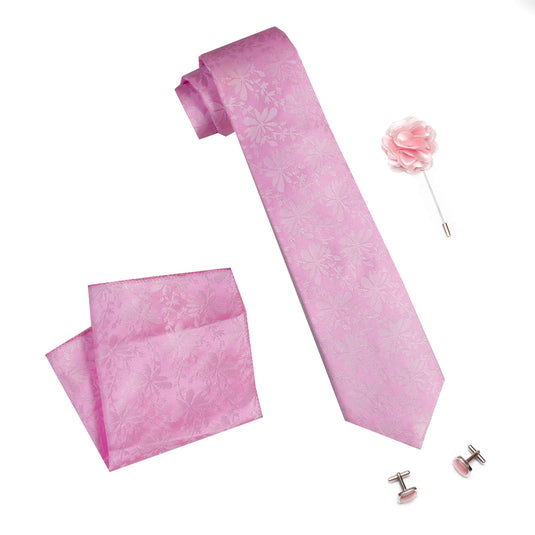 AXLON Men's Micro Polyester Casual Formal Floral Printed Necktie Set with Pocket Square, Brooch Pin and Cufflinks (Free Size)