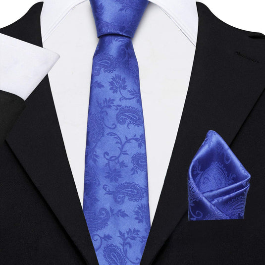 AXLONMen's Micro Polyester Paisley Necktie Set with Pocket Square and Brooch Pin (Sky Blue, Free Size)