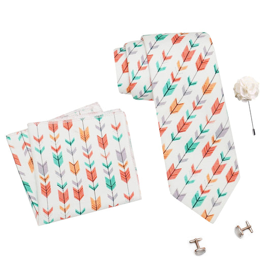 RIZORO Mens Plaid Boho Printed Silk Necktie Gift Set With Pocket Square Cufflinks & Brooch Pin Formal Tie With Leatherite Box (BOHORX Free Size) | (Leather Gift Box) (Pack of 4)