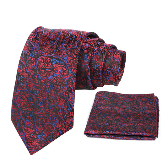 RIZORO Mens Printed Silk Necktie Gift Set With Pocket Square Formal Tie with Box (Free Size) | (Gift Box) (Pack of 2)