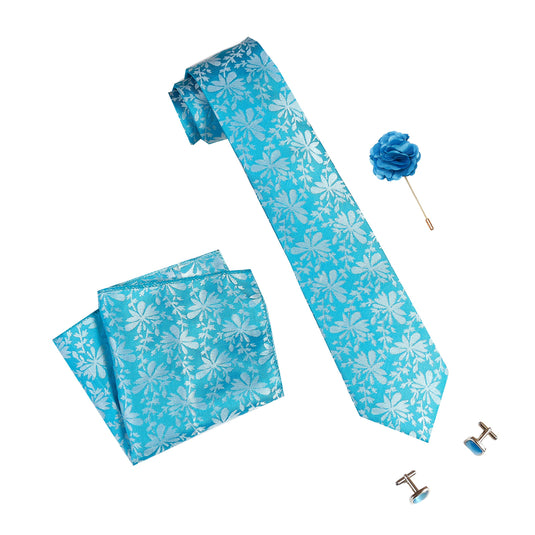 RIZORO Mens Plaid Pasiley Silk Necktie Tie Gift Set With Pocket Square, Cufflinks & Brooch Pin Formal Tie With Leatherite Box (PUNRB, Free Size)