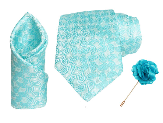 RIZORO Mens Plaid Pasiley Silk Necktie Tie Gift Set With Pocket Square & Brooch Pin Formal Tie Set (AMBICRS, Free Size)