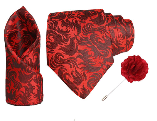 RIZORO Men Paisley Micro Fibre Necktie Gift Set With Pocket Square Cufflinks & Brooch Pin Formal Tie (Beige AMBM1BGRB Free Size)