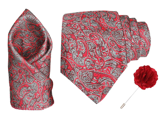 RIZORO Men Paisley Micro Fibre Necktie Gift Set With Pocket Square & Brooch Pin Formal Tie (Turquoise PARTRRS Free Size)