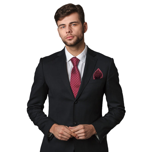 Axlon Men's Plaid Micro Wooven Silk Necktie Gift Set With Pocket Square Cufflinks & Brooch Pin Tie for Men Formal Tie Set with Box