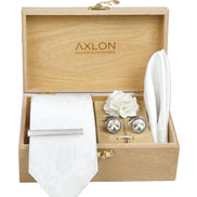 Axlon Tie Set for Men - Pure White, Paisley | Necktie Gift Box with Cufflinks, Pocket Square & Lapel Pin