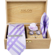 Axlon Tie Set for Men - Soft Lavender,  checkered | Necktie Gift Box with Cufflinks, Pocket Square & Lapel Pin