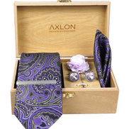 Axlon Tie Set for Men - Soft Lavender, Paisley | Necktie Gift Box with Cufflinks, Pocket Square & Lapel Pin