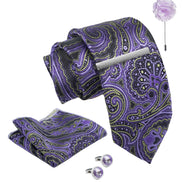 Axlon Tie Set for Men - Soft Lavender, Paisley | Necktie Gift Box with Cufflinks, Pocket Square & Lapel Pin