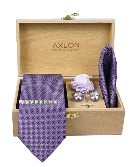 Axlon Tie Set for Men -  Soft Lavender, Dotted | Necktie Gift Box with Cufflinks, Pocket Square & Lapel Pin