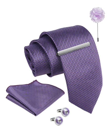 Axlon Tie Set for Men -  Soft Lavender, Dotted | Necktie Gift Box with Cufflinks, Pocket Square & Lapel Pin