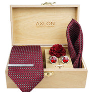 Axlon Tie Set for Men - Deep Wine, Dotted | Necktie Gift Box with Cufflinks, Pocket Square & Lapel Pin