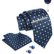 Axlon Tie Set for Men -  Deep Navy Blue, dotted | Necktie Gift Box with Cufflinks, Pocket Square & Lapel Pin