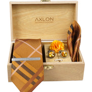 Axlon Tie Set for Men - Copper Rust, checkered | Necktie Gift Box with Cufflinks, Pocket Square & Lapel Pin