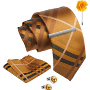 Axlon Tie Set for Men - Copper Rust, checkered | Necktie Gift Box with Cufflinks, Pocket Square & Lapel Pin