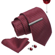 Axlon Tie Set for Men - Deep Wine, Dotted | Necktie Gift Box with Cufflinks, Pocket Square & Lapel Pin
