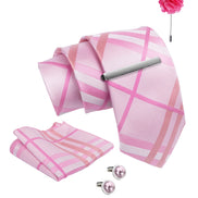 Axlon Tie Set for Men - Baby Pink, checkered | Necktie Gift Box with Cufflinks, Pocket Square & Lapel Pin