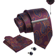 Axlon Tie Set for Men - Deep Wine, paisley | Necktie Gift Box with Cufflinks, Pocket Square & Lapel Pin
