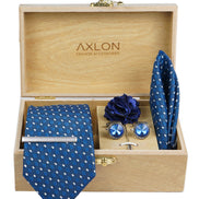 Axlon Tie Set for Men -Deep Navy Blue, dotted | Necktie Gift Box with Cufflinks, Pocket Square & Lapel Pin