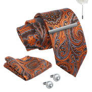 Axlon Tie Set for Men - Copper Rust, paisley  | Necktie Gift Box with Cufflinks, Pocket Square & Lapel Pin