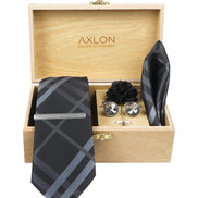 Axlon Tie Set for Men - Classic Black, checkered | Necktie Gift Box with Cufflinks, Pocket Square & Lapel Pin