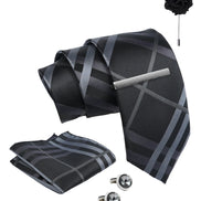 Axlon Tie Set for Men - Classic Black, checkered | Necktie Gift Box with Cufflinks, Pocket Square & Lapel Pin