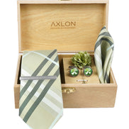 Axlon Tie Set for Men - Pistachio Green,  checkered | Necktie Gift Box with Cufflinks, Pocket Square & Lapel Pin