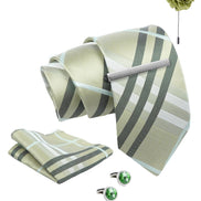 Axlon Tie Set for Men - Pistachio Green,  checkered | Necktie Gift Box with Cufflinks, Pocket Square & Lapel Pin
