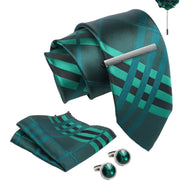 Axlon Tie Set for Men - Forest Green, Checkered | Necktie Gift Box with Cufflinks, Pocket Square & Lapel Pin