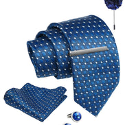 Axlon Tie Set for Men -Deep Navy Blue, dotted | Necktie Gift Box with Cufflinks, Pocket Square & Lapel Pin