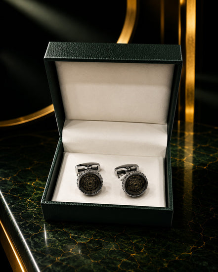 Axlon premium men's metal cufflink set with polished finish for formal shirts, business suits, weddings, parties, and special occasions.