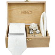 Axlon Tie Set for Men - Pure White, Paisley | Necktie Gift Box with Cufflinks, Pocket Square & Lapel Pin