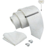 Axlon Tie Set for Men - Pure White, Paisley | Necktie Gift Box with Cufflinks, Pocket Square & Lapel Pin