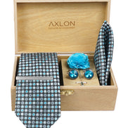 Axlon Tie Set for Men - Skyline Blue, dotted | Necktie Gift Box with Cufflinks, Pocket Square & Lapel Pin