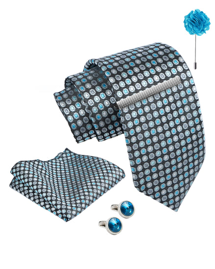 Axlon Tie Set for Men - Skyline Blue, dotted | Necktie Gift Box with Cufflinks, Pocket Square & Lapel Pin