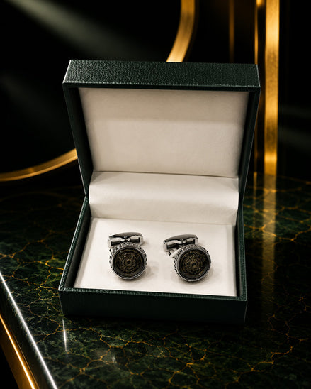Axlon premium men's metal cufflink set with polished finish for formal shirts, business suits, weddings, parties, and special occasions.