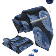 Axlon Tie Set for Men - Deep Navy Blue,  paisley | Necktie Gift Box with Cufflinks, Pocket Square & Lapel Pin