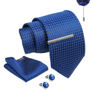 Axlon Tie Set for Men - Deep Navy Blue, dotted | Necktie Gift Box with Cufflinks, Pocket Square & Lapel Pin