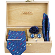 Axlon Tie Set for Men - Deep Navy Blue, dotted | Necktie Gift Box with Cufflinks, Pocket Square & Lapel Pin