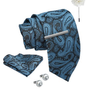 Axlon Tie Set for Men - Dusty Blue, paisley | Necktie Gift Box with Cufflinks, Pocket Square & Lapel Pin