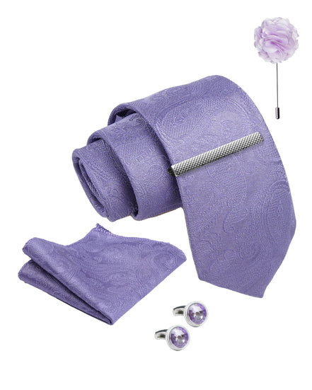 Axlon Tie Set for Men - Royal Purple, paisley | Necktie Gift Box with Cufflinks, Pocket Square & Lapel Pin