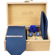Axlon Tie Set for Men - Elegant Blue, dotted | Necktie Gift Box with Cufflinks, Pocket Square & Lapel Pin