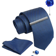 Axlon Tie Set for Men - Elegant Blue, dotted | Necktie Gift Box with Cufflinks, Pocket Square & Lapel Pin