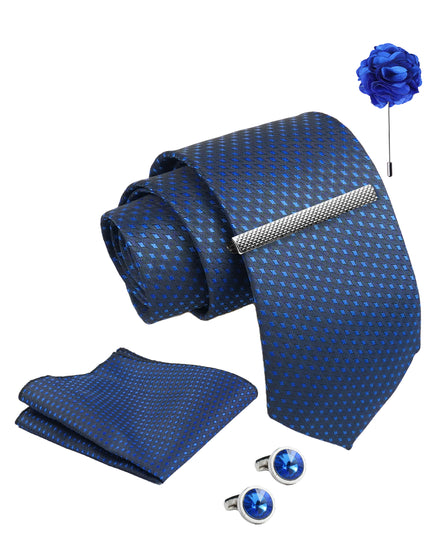 Axlon Tie Set for Men - Elegant Blue, dotted | Necktie Gift Box with Cufflinks, Pocket Square & Lapel Pin