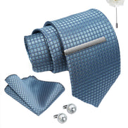 Axlon Tie Set for Men - Dusty Blue, dotted | Necktie Gift Box with Cufflinks, Pocket Square & Lapel Pin