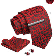 Axlon Tie Set for Men - Crimson Red, paisley | Necktie Gift Box with Cufflinks, Pocket Square & Lapel Pin